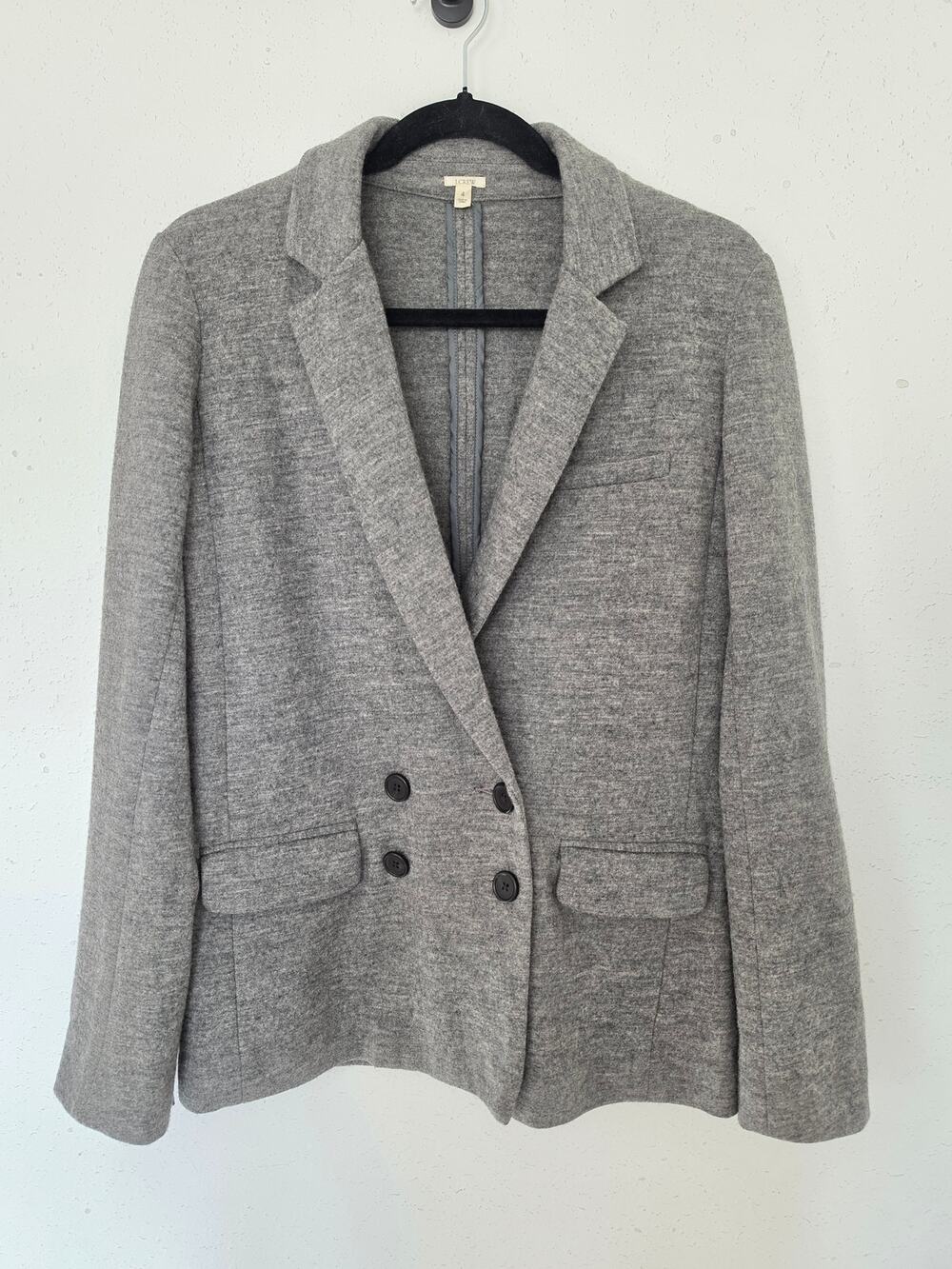 J.Crew Benny Double-Breasted Long Knit Blazer 100% Wool Heather Gray Preppy Sz 4